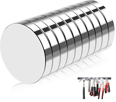 Nevoluxer Imanes de neodimio fuertes, 10 unidades, extra fuertes (20 x 2 mm), redondos y planos, imanes fuertes para pizarra, tablón de anuncios, manualidades y bricolaje
