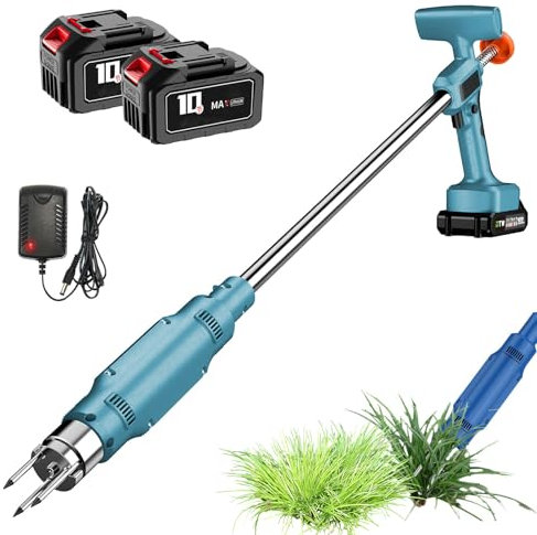 Extracteur de mauvaises herbes électrique sans fil, 200 W, 3 griffes avec piles rechargeables, longue poignée pour l'entretien de la pelouse et du jardin