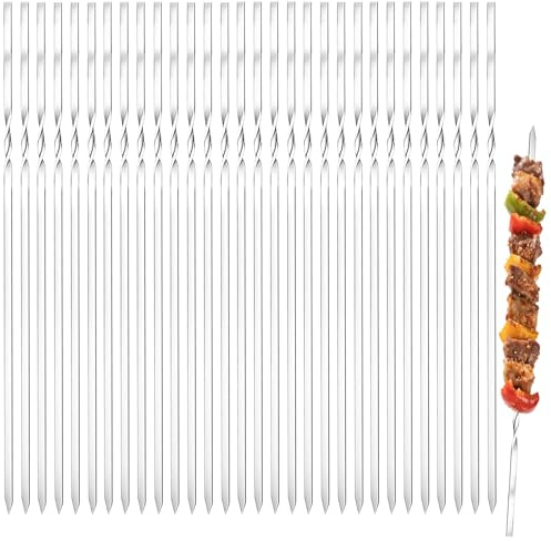XILEPINGAN 30 st rostfria grillspett, 40 cm återanvändbara grillspett, rostfritt stålspett, för BBQ BBQ kött fisk grönsaker (B-30 stycken-40 cm)