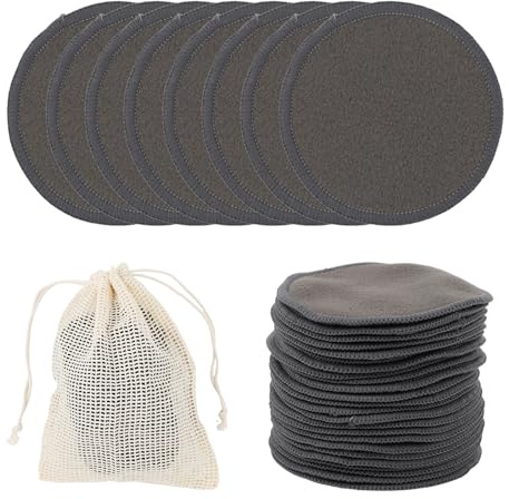 24 Pack Washable Make-Up Pads, Reusable Bamboo Charcoal Cotton Pads, Reusable Make up Remover Pads with Laundry Bag, Eco-Friendly Facial Cleansing Wipes for Sensitive Skin, for Skin Care