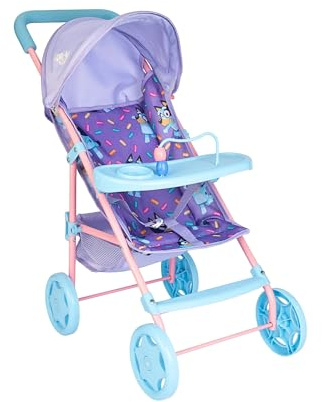 Bluey Playtime Dolls Pushchair with Play Table | Folding Toy Stroller for Kids with Cup Holder, Adjustable Hood & Under-Seat Storage | Bluey Buggy Pram for Dolls & Plush Toys Ages 3+