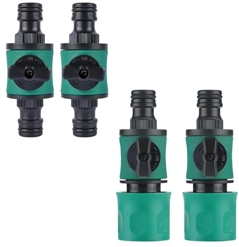 LNSYSNS Absperrhahn Gartenschlauch 16mm mit Ventil, 4-Teiliges Set | 2 × Wasserhahn-Adapter + 2 × Schlauchkupplung 1/2 zoll, ABS-Material, für Bewässerung, Garten, Gartenreinigung, Autowäsche