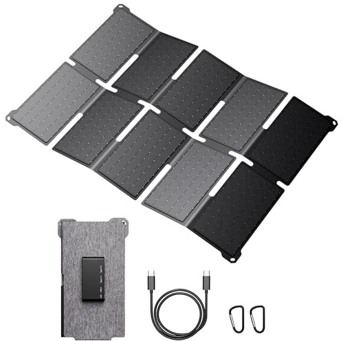 BigBlue Cargador Solar Portátil 35W con Carga Rápida USB-A y PD 25W USB-C para Acampada y Senderismo, 0,7 kg, Impermeable IP68, Cargador Solar Plegable para iPhone/Android, iPad, Powerbank