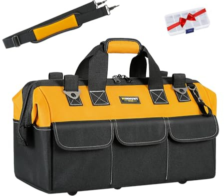 WINHUNT Bolsa de herramientas resistente, almacenamiento de gran capacidad con múltiples bolsillos, negro y amarillo