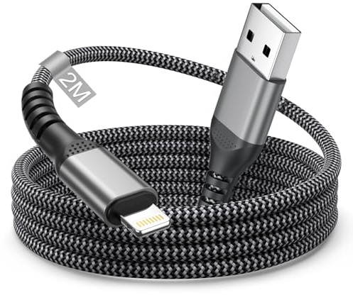 Cable hone USB Certifié MFi 2M, Câble Chargeurhone Cable USB Lightning Nylon, Cordon hone Fil Chargeur Câble USB vers Lightning Charge Rapide pour ihone 14 Pro Max 13 12 11 8 7 XS XR SE,iPad