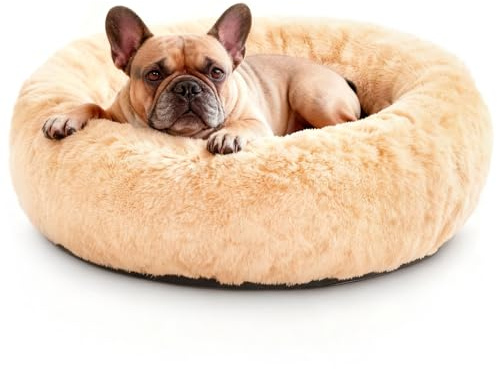O·Lankeji Hundebett rund Hochflor Kunstfell, Hundekörbchen Waschbar herausnehmbar, Katzenbett flauschig mit Rutschfester Unterseite, Hunde Donut Bett für Kleine Mittelgroße Grosse Hunde