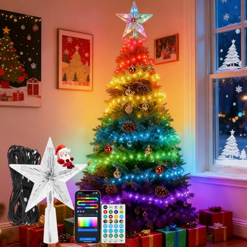 Aigostar RGBIC Luci Natalizie per Esterni 13M- Puntale a Stella Puntale Albero di Natale con 100 LED, 39 Modalità, Musica, DIY, App, IP44 per Decorazioni Halloween e Natale