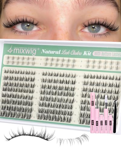 Kurze Lash Extension Set 8-12MM Natürliche Wimpern Extensions Wispy Lash Cluster Set with Bottom Lashes Manga Künstliche Wimpern C Curly Cluster Lashes Kit DIY Wimpern Cluster by Lvmixwig