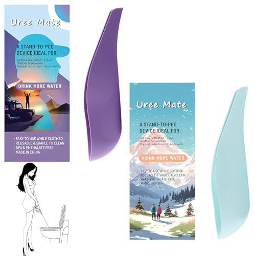 PHYNDR 2 Pezzi Imbuto per Pipi Donna,Pieghevole,Orinatoio Portatile Donna,Riutilizzabile,Vasino in Piedi per Maternità,Adatto all'aperto,Campeggio(Viola + Blu)