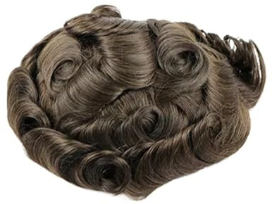 Peluquín de cabello humano for hombres con piel fina de PU, piezas de cabello ondulado de 30 mm Suave y Transpirable(Light brown,6x7)