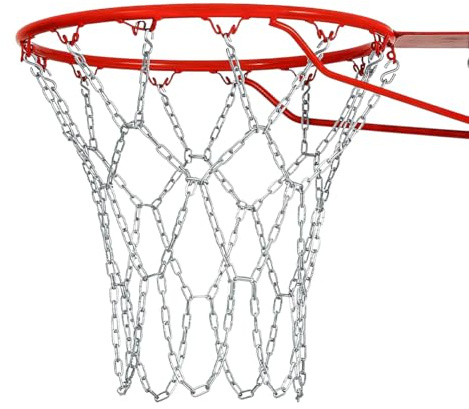 DICOSMETIC Red de acero inoxidable para baloncesto, cadena de baloncesto, red de repuesto, resistente a la corrosión, con 12 ganchos en S, se adapta a todas las cestas estándar de exterior