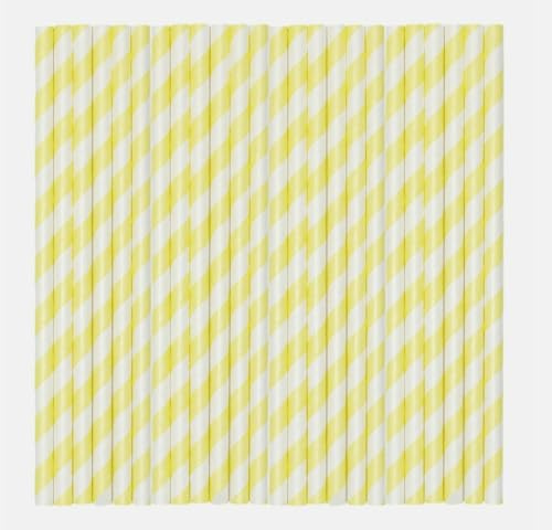 Paper Straws Multicolour Striped, Polka Dot & Metallic Designs, Eco Friendly Disposable Drinking Straws for Parties, Weddings & Events (48/100 / 250 Pack) (100, Pastel Stripes - Yellow)