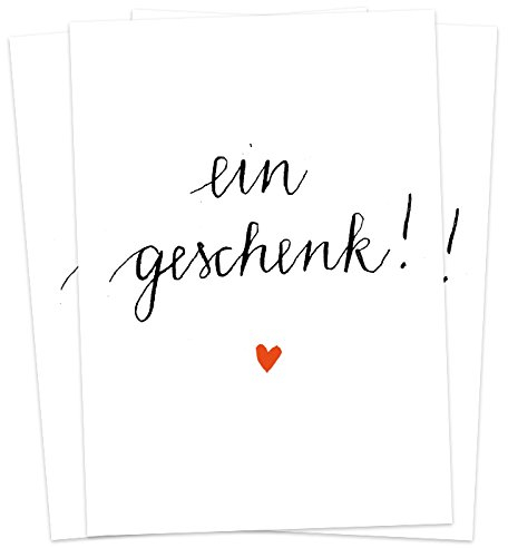 10 Design Weihnachtskarten - ein Geschenk, Recyclingpapier Weihnachtspostkarten Set, schlichte Handlettering Postkarten zu Weihnachten, Geburtstag, Taufe, Hochzeit, schwarz weiß, Kalligrafie