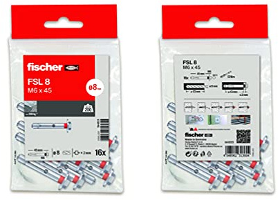 fischer - Dübel aus Metall, Erweiterungsdübel, Betondübel, Wand, Beutel 16 Stück FSL M6x45