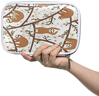 RXYY Federmäppchen komisch Tier Faultier Blume Blätter, Halter Mäppchen Reißverschluss Schreibwaren Reise Beutel Bürste Kosmetik Stifttasche für Schule Mädchen Jungs