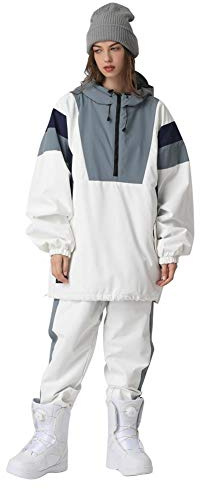 SEARIPE Couples Ski Suit Women's Ski Jackets and Pants Set Two Pieces Loose Snow Suits Men Winter Snowsuit(White,L)