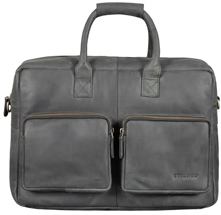 STILORD Henri Bürotasche Leder 15,6 Zoll Vintage Laptop Aktentasche Businesstasche Umhängetasche Lehrertasche Büffelleder Farbe:anthrazit