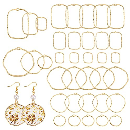 CHGCRAFT 48 Stück Goldfarbene Legierung Anhänger, Rechteckige & Runde offene Rahmen mit Loch (1.2-3mm), Geometrische Hohlrahmen für DIY Schmuck, Halsketten, Armbänder und Harzfüllung