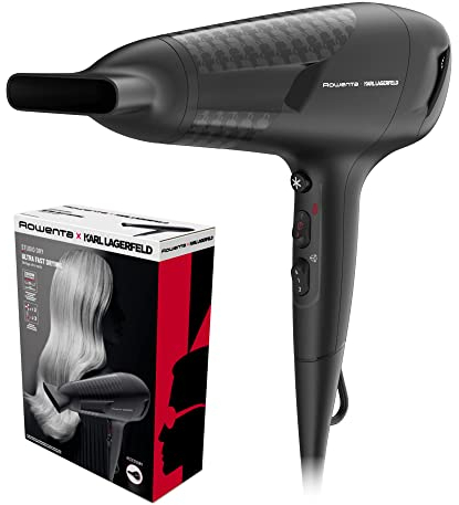 Rowenta x Karl Lagerfeld CV581L Studio Dry, Asciugacapelli, Phon per Capelli Potenza 2100W, Impostazione Thermo Control, 1 Concentratore 12mm, 6 Combinazioni di Velocità/Temperatura