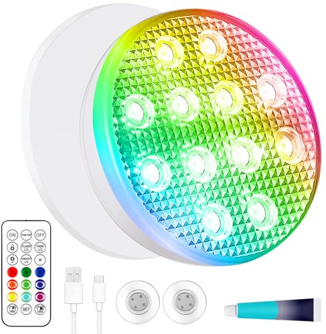 Rechargeable Submersible Pool Lights with Remote - IP68 Waterproof Underwater Led Lights,16 Color Changing Multicolor Floating Pool Lights with Magnets and Suction Cups for Pond Hot Tub Party