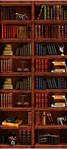 wandmotiv24 Türtapete Bücher-Regal, Schrank, Buch, Figur 90 x 200cm (B x H) - selbstklebend Vlies 150g Sticker für Türen, Türfolie, Aufkleber, M1108