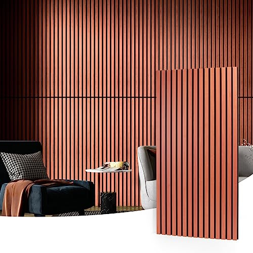 Art3d Akustikpaneele 60 x 120 cm MDF 4 Holz-Akustikplatten 3D-Wandpaneele Wand Decke schallabsorbierende Lamellenverkleidung 2 cm dick Kirsche 2,88㎡