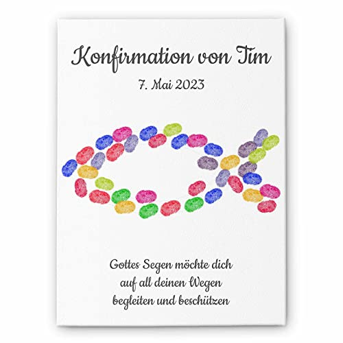 Taufe Fingerabdruck Leinwand - Fingerabdrücke Gästebuch mit Kinder Fisch Motiven - Mit Namen & Wunschtext gestalten - tolle Fingerprint Idee für Geburt Geburtstag - Babyparty Geschenk Mädchen Jungen…