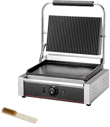 Commercial Panini Contact Grill Large Sandwich Press Panini Maker Machine Electric With Ribbed Top And Bottom Plate (Ribbed Top&Smooth Bottom)