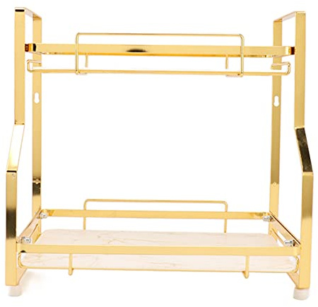 Haofy Badezimmer-Aufbewahrungsregal, an der Wand Befestigter Eck-Organizer, Stehregal, Badezimmer-Stehregal für Wohnzimmer, Schlafzimmer, Küche, Weiß und Gold (2-stufig) | Stabile Metallkonstruktion für schwere Cremetiegel, platzsparend über der Toilette, pflegeleicht mit feuchtem Tuch, für Badez