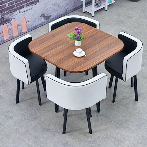 EYEWEB Rechtwinklig Esstisch mit 4 Stühlen Esszimmergruppe mit 4 Esszimmerstühle Konferenztisch for 4 Personen Verhandlungstisch for Wohnzimmer Küche Büro (Color : Walnut+White)