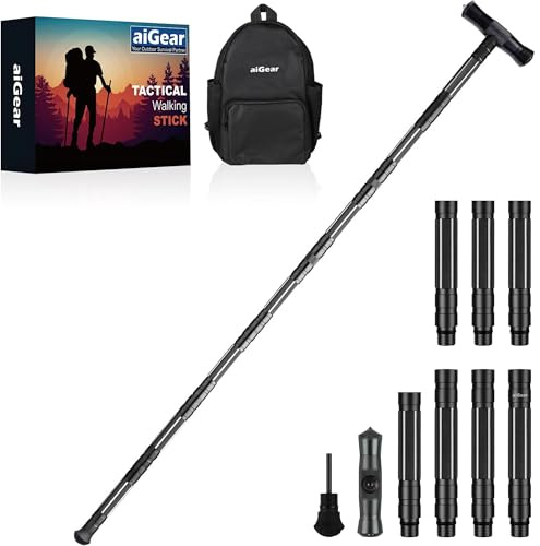 aiGear Wanderstöcke 6/7/8 Rohres Schwarz Aluminium mit 3 Wandern Zubehörs | Rutschfest und Stoßfest Trekking Stöcke, Walkingstöcke Multifunktionale Bergsteiger Ausrüstung, für Outdoor Wandern Geschenke
