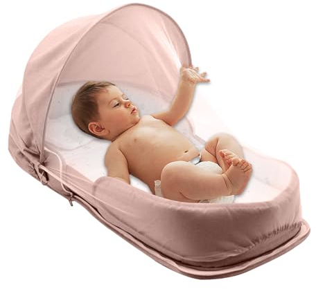 Povanjer Zusammenklappbare tragbare Babybetten,Faltbare Babybetten | Baby-Klappbett | Faltbares Kinderbett, Reisebett, leichtes, atmungsaktives Netznetz, Faltbare Babybetten für Babys und Kleinkinder