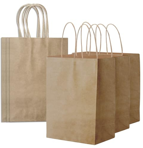 CHARMGIFTBOX 10 Stück 15 x 21 x 8 cm Braune Papiertüten mit Henkel, Geburtstagsgeschenktüte, kleine Geschenktüten Papier für Kinder- und Erwachsenenpartys, Fest, Hochzeiten, Babypartys