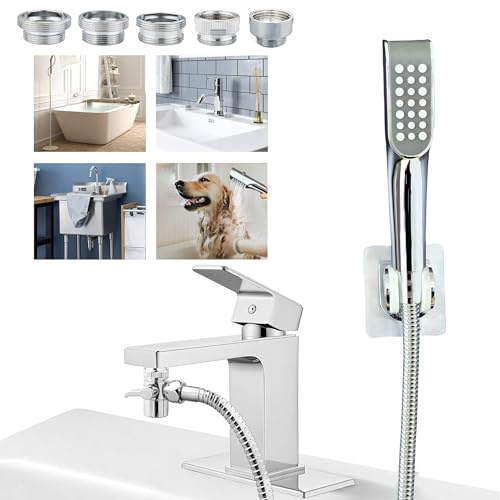 Tub faucet spayer attachment,Bathtub Shower Head Sink-Faucet with 5 Adapters, 79 Hose for Pet Dog Rinse, Baby Bath & Hair washing, ON/OFF Extension for Tub Faucet, Utility Sink, Garden,Bathroom
