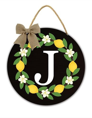Buchstabe J Kranz für Haustür, Monogramm-Türhänger, Holz-Familiennamenschild, Initialentürhänger, Geburtstagsgeschenk für Mutter, Willkommensschild für Veranda, Dekoration, 30 x 30 cm