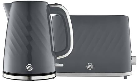 Swan Windsor Kitchen Set, 1.7L Fast Boil Kettle & 2 Slice Toaster, Grey, SK14611GRY & ST14071GRY