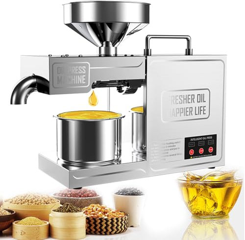 RETRIN Presse à Huile Froide Et Chaude en Acier Inoxydable 820 W,Rendement élevé en Huile,Moulin à Huile électrique avec Contrôle De Température,Noix,Cacahuètes,3-6kg/Heure