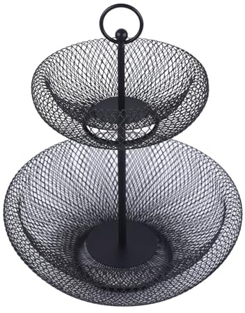 Tyvotrend Cuenco de frutas de 2 pisos, soporte de metal para frutas, cesta de frutas redonda, estante de almacenamiento decorativo, para almacenamiento de verduras, frutas, aperitivos, dulces, color