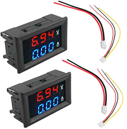 2 Piezas VoltíMetro Digital AmperíMetro DC 100V 10A AmperíMetro Voltaje Medidor de Corriente Probador + Rojo Panel de Pantalla LED Dual con Cables de ConexióN