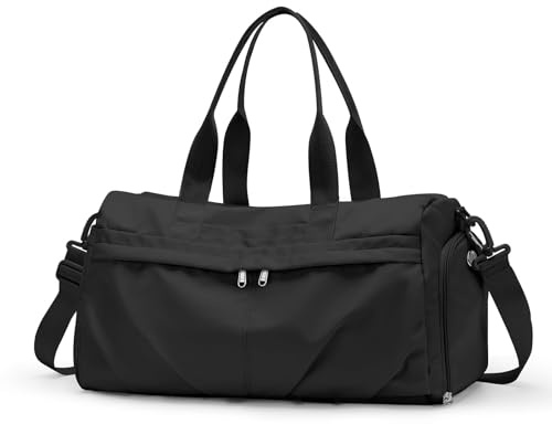 HYC00 Sport Duffel Bag Damen Sporttasche mit Schuhfach Reisetasche Damen Herren Weekender Overnight Tote Travel Bag Handgepäck Tasche Fitnesstasche Schwimmtasche Trainingstasche Gym Tasche, Schwarz