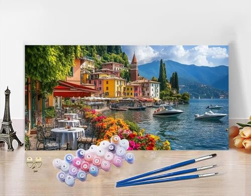 Malen Nach Zahlen Erwachsene Meer DIY Bastelset Erwachsene Frauen Malen nach Zahlen Stadt mit Pinsein und Acrylfarbe, Paint by Numbers Anfänger Handgemalt Ölgemälde Kit für Wanddeko 60x120cm N5-230