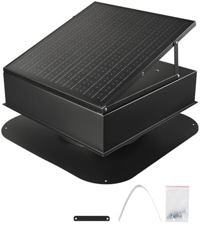 VEVOR Ventilatore di Scarico per Soffitta da Tetto da 35 W Ventilatore di Ventilazione Solare Intelligente da Tetto, con Termostato, Flusso d'Aria da 1132,67 L/s Motore CC Senza Spazzole Integrato