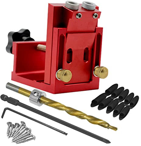 WOONEKY Pocket Hole Drill Guide and Portable Woodworking Tool Kit, 15-Degree Dowel Locator for Carpentry, Pocket Hole Jig Set for Woodworking Accessories and Drill Precision Random Color