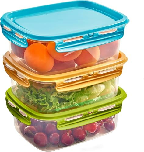 Snips Lock Mixcolor - Set 3 Contenitori per Alimenti 1,8L, Coperchio Salva Freschezza con 4 Chiusure di Sicurezza, Contenitore per Cibi 22,5x17,7x13 Frigorifero, Microonde, Lavastoviglie Made in Italy