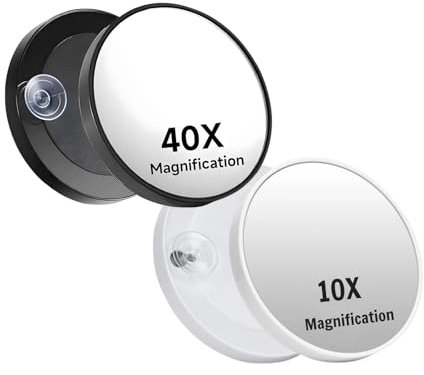 Rienan 2 Stück Vergrößerungsspiegel mit saugnapf(40x und 10x) Kosmetikspiegel Saugnapf, Kosmetikspiegel Saugnapf für Präzises Make-Up und Augenbrauenkorrektur (Schwarz,Weiß)
