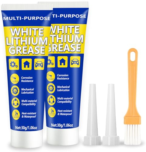 AstraVox Graisse blanche au lithium, lubrifiant multi-usages avec brosse pour charnières, roulements et engrenages, idéale pour l'automobile, la marine, l'industrie et la maison (1.06 oz) (2)