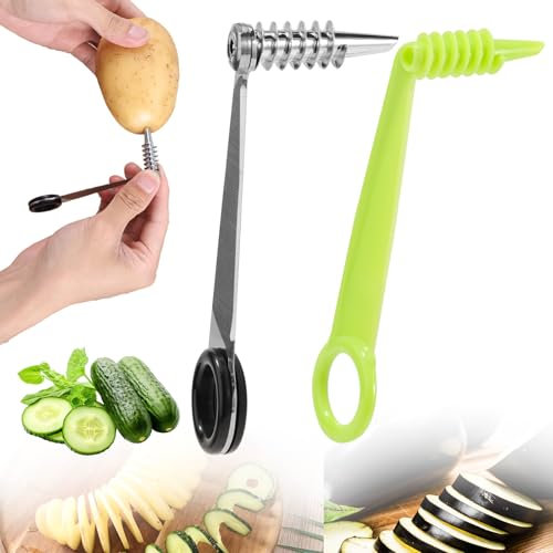 Lyreh 2uds Cortador Verduras en Espiral, Plástico Acero Inoxidable Manual Verduras Cortador Espiral Práctico Accesorio Cocina para Patatas Pepinos Zanahorias Frutas