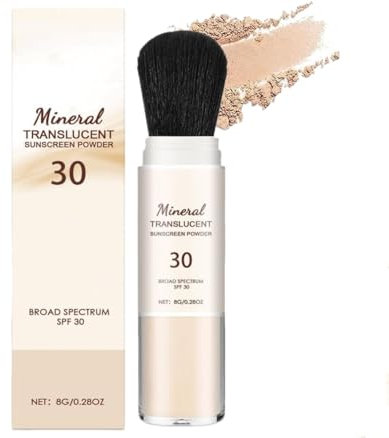 Mineral Brush Spf30,Poudre De Protection Solaire Pour Le Visage,Poudre Fixatrice De Protection Solairé Naturelle,Poudré Fixatrice Maquillage,Pour Base Maquillage,With Applicateur Creme Solaire (1)