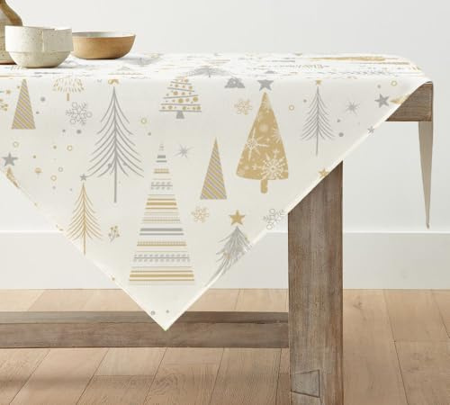 Artoid Mode Boho Weiß Bäume Weihnachten Tischdecke, Tischwäsche Winter Küche Tisch Dekoration Drinnen Urlaub Party Dekor 120x120 cm