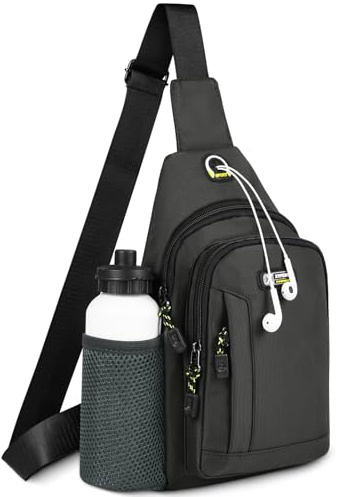HOTUT Schultertasche Brusttasche,Klein Wasserfest Crossbody Umhängetasche,Handtasche Herren mit Seitliche Netztaschen für Outdoor-Sportarten Reise Radfahren (Grau)